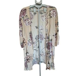 Les Amis Kimono Women's S Taupe Floral‎ Lightweight Layer NWT